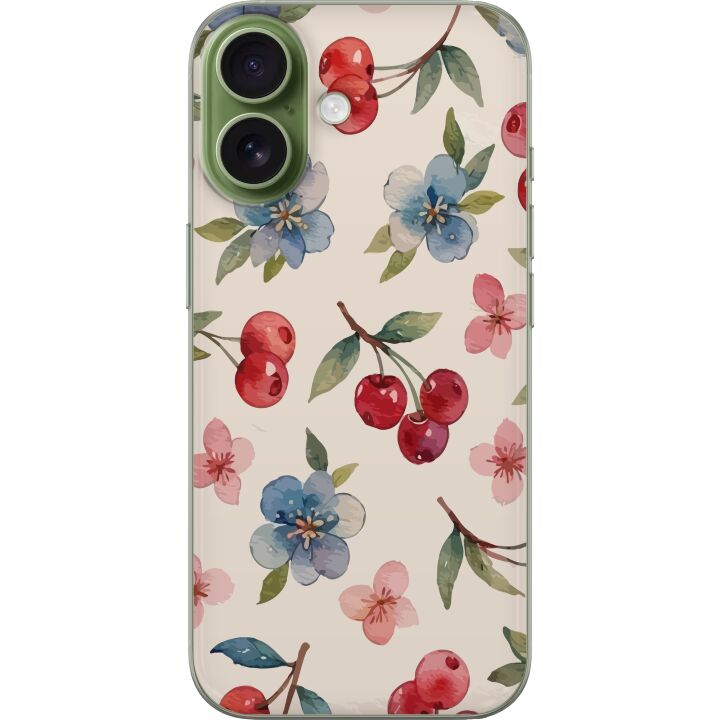 Kompatibelt Mobilskal till Apple iPhone 17 Bär & Blommor – mönster med blå blommor och skogsbär