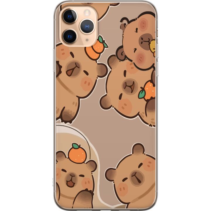 Kompatibelt Mobildeksel til Apple iPhone 11 Pro Max Gullige capybaraer i varme toner med appelsiner og glade uttrykk