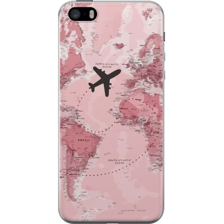 Kompatibelt Mobilskal till Apple iPhone SE (2016) Resa och äventyr design med flygplan över rosa världskarta