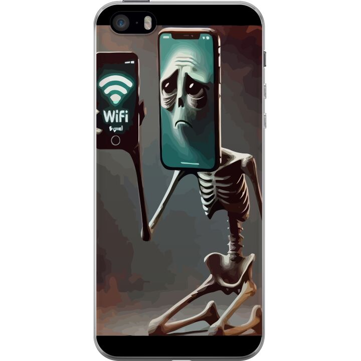 Kompatibelt Mobildeksel til Apple iPhone SE (2016) Italiensk hjernemork motiv - Skjelett med mobil og svak WiFi i unikt design