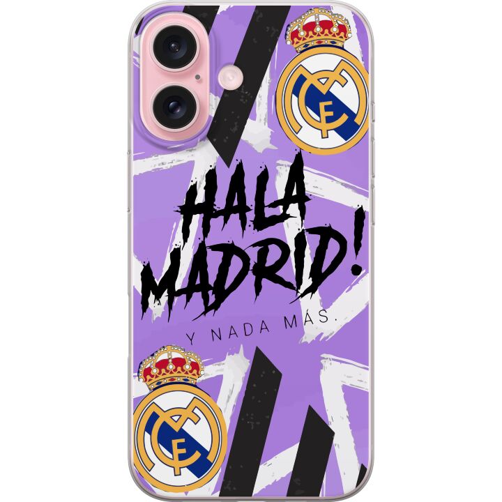 Kompatibelt Mobilskal till Apple iPhone 16 Lila Hala Madrid-design med klubbemblem och kraftfull sportgrafik perfekt för fotbollsfans som älskar lage
