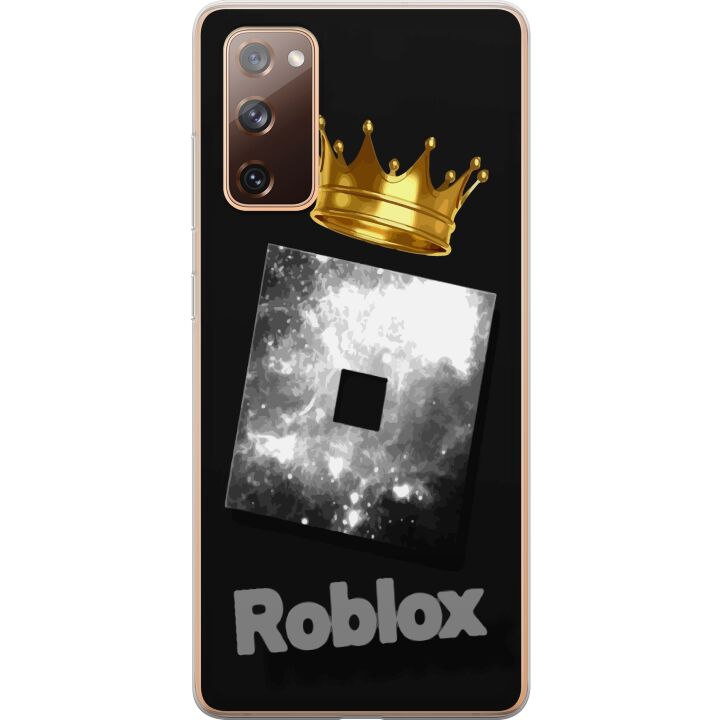 Kompatibelt Mobilskal till Samsung Galaxy S20 FE Minimalistisk Roblox-symbol i svart och silver med gyllene krona och lyxig gamerestetik
