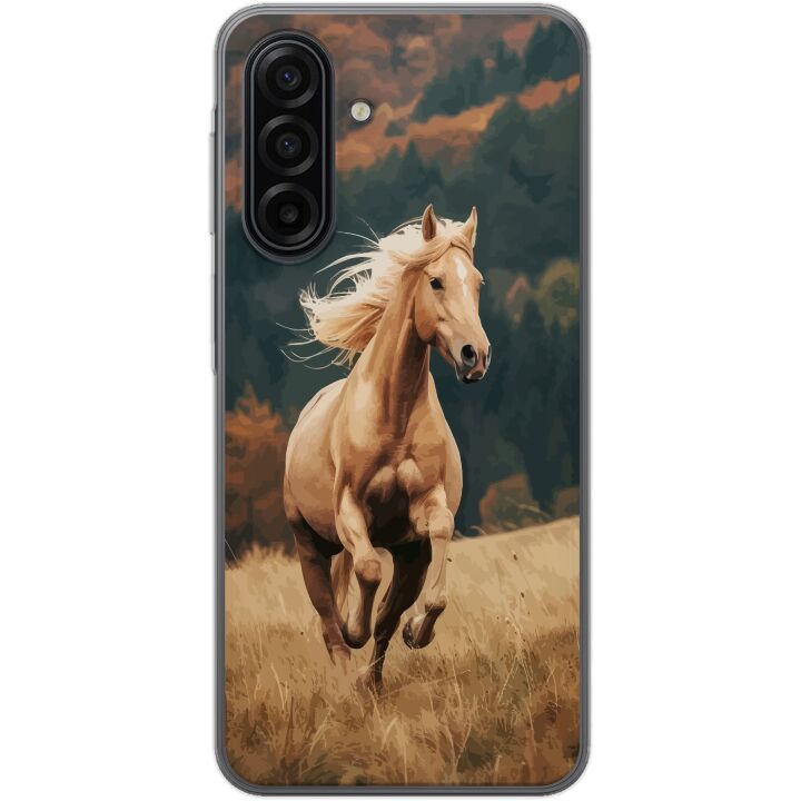 Kompatibelt Mobilskal till Samsung Galaxy A17 5G Elegant häst som springer över höstfält med vackra färger och naturkänsla kraftfull detaljrik illust