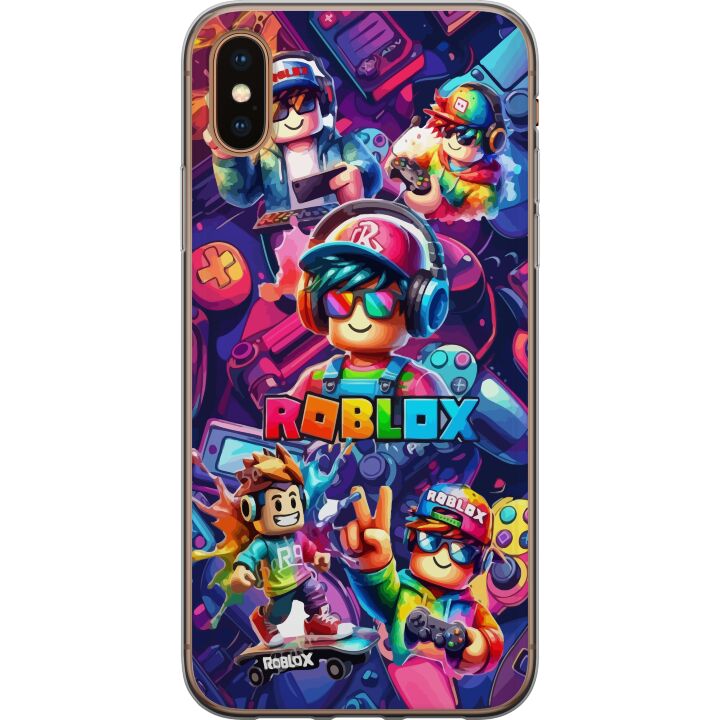 Kompatibelt Mobilskal till Apple iPhone X Färgstark Roblox-gaminggrupp med hörlurar och neonfärger för barn och spelintresserade
