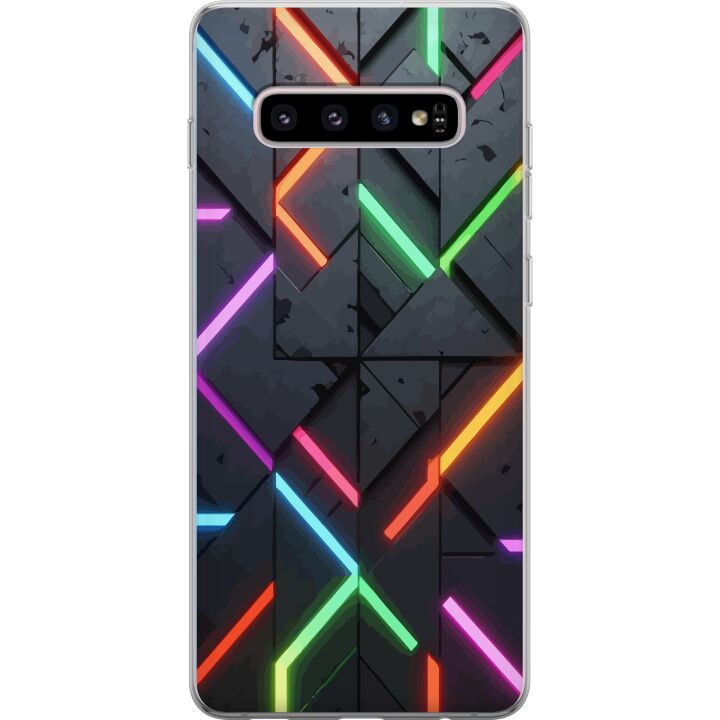 Kompatibelt Mobilskal till Samsung Galaxy S10+ Modernt neonmönster med skarpa ljuslinjer