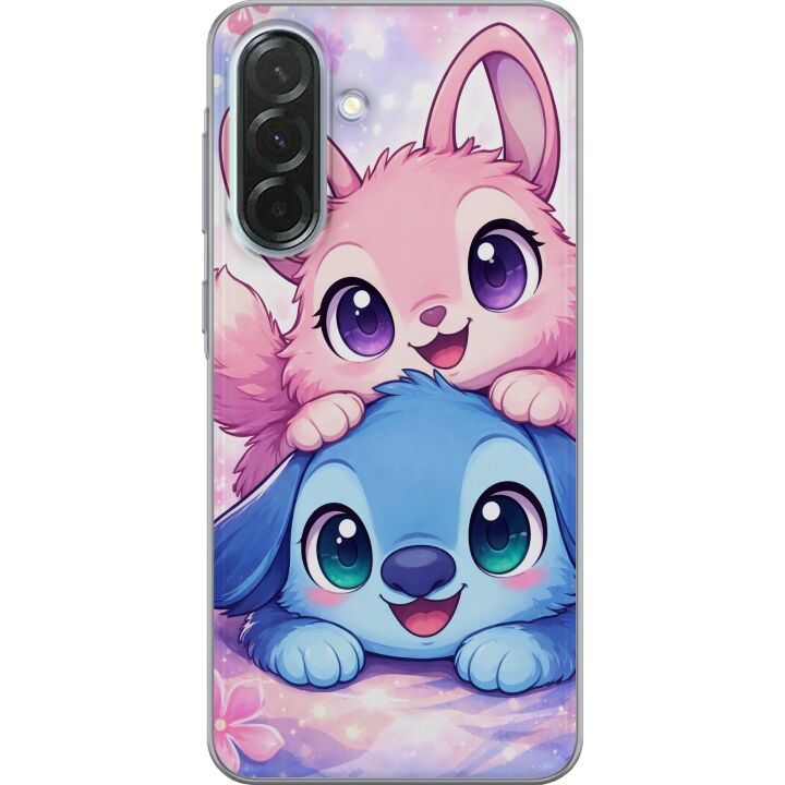 Kompatibelt Mobilskal till Samsung Galaxy A36 Söt kawaii-illustration med rosa och blå fantasidjur, stora ögon och mjuka färger, perfekt dekoration f