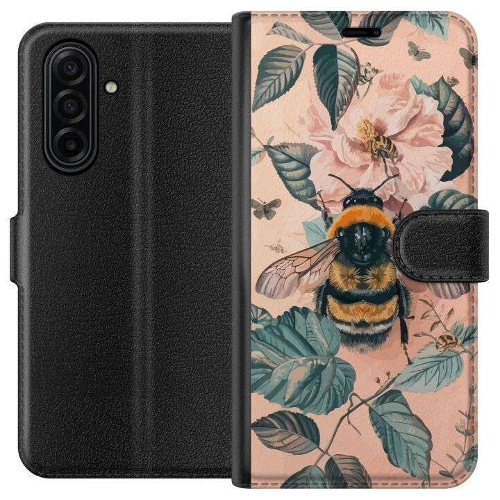 Kompatibelt Plånboksfodral till Samsung Galaxy A17 5G Humla på blomma i pastelltoner vacker naturinspirerad design som förmedlar lugn energi och harm