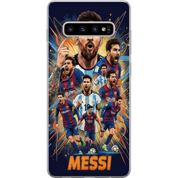 Kompatibelt Mobilskal till Samsung Galaxy S10+ Messi affisch Argentina Barcelona fotboll legendar GOAT VM nummer 10 fotbollsspelare retro konst