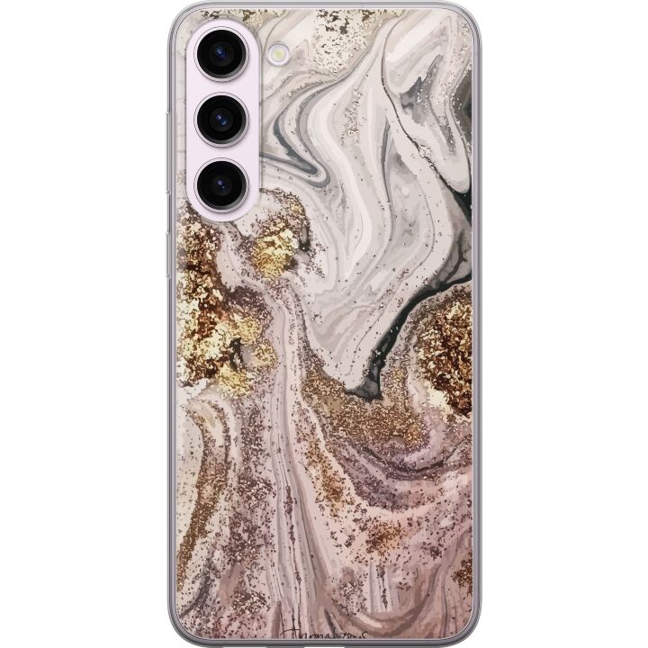 Kompatibelt Mobilskal till Samsung Galaxy S23+ Beige marmor med guldglitter struktur, elegant design med lyxig känsla, perfekt för modern stil.