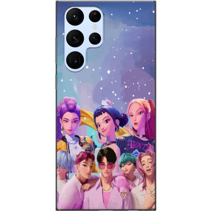 Kompatibelt Mobilskal till Samsung Galaxy S22 Ultra 5G HuntrX Collab motiv med färgstarka KPop-karaktärer i modern futuristisk stil med glittrande de