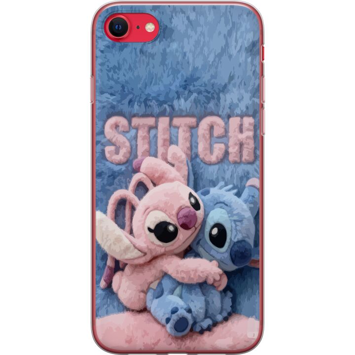Kompatibelt Mobilskal till Apple iPhone 7 Fluffiga Stitch och Angel kramas på mjukt pälsigt underlag med pastellfärger som skapar varm gosig känsla,