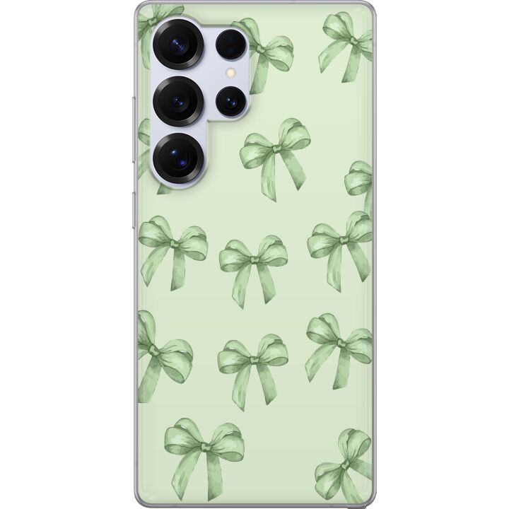 Kompatibelt Mobilskal till Samsung Galaxy S25 Ultra Gröna rosetter mönster sött pastell bow mönster sömlös presentband estetisk bakgrund design poste