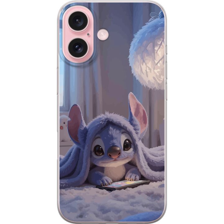 Kompatibelt Mobilskal till Apple iPhone 16 Stitch under filt med telefon kvällsmys i blå toner charmig drömlik design för alla som älskar söt stil
