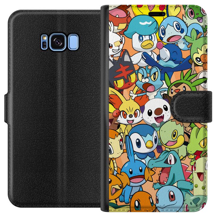 Kompatibelt Plånboksfodral till Samsung Galaxy S8 Pokémon design - Pikachu-kollage i färgglad illustration för samlare