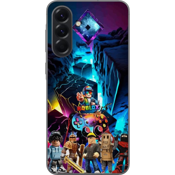 Kompatibelt Mobilskal till Samsung Galaxy A56 Roblox futuristisk neonvärld med spelkontroller, karaktärer och ljuseffekter - perfekt för alla spelent