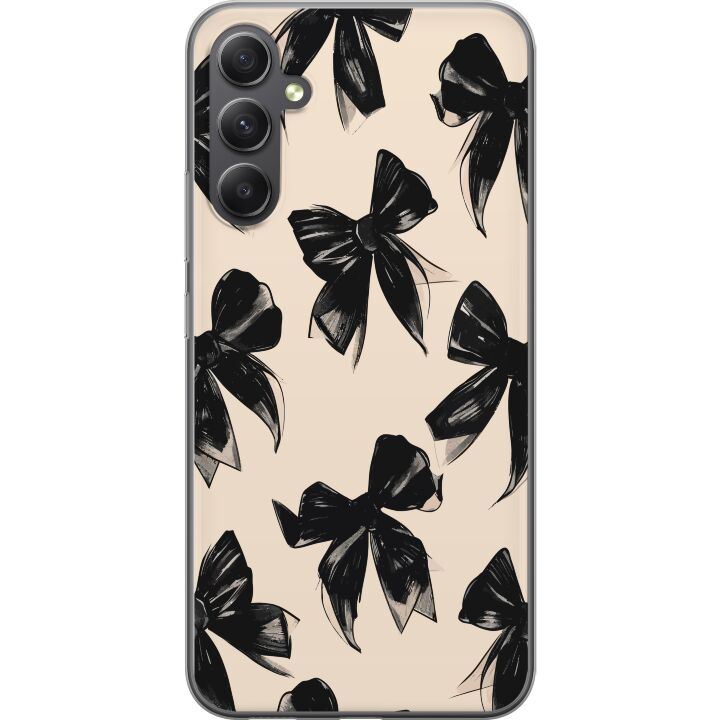 Kompatibelt Mobilskal till Samsung Galaxy A15 5G Svarta rosetter på beige bakgrund elegant tidlös design med mjuka kontraster och lyxig känsla