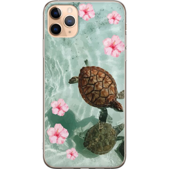 Kompatibelt Mobilskal till Apple iPhone 11 Pro Max Sköldpaddor och hibiskus tropisk design med blommor och vatten, lugn semesterkänsla inspirerad av
