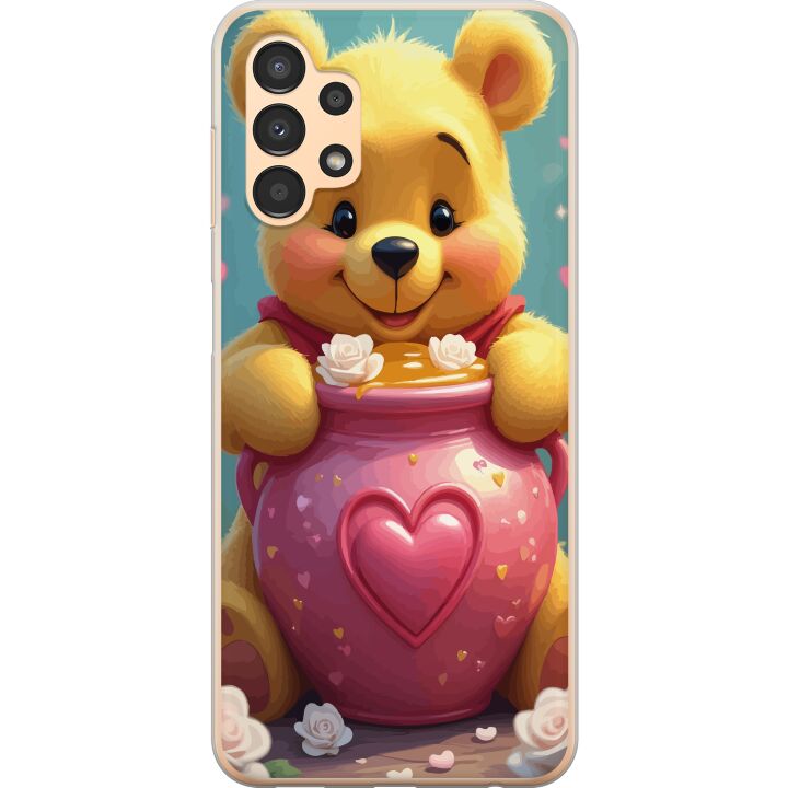 Kompatibelt Mobilskal till Samsung Galaxy A13 Söt gul björn inspirerad av Nalle Puh med hjärtformad rosa burk och honung, ett varmt charmigt motiv fö