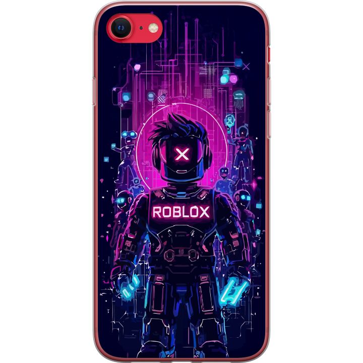 Kompatibelt Mobildeksel til Apple iPhone SE (2020) Kraftfull digital Robloxdesign med lilla lys og futuristisk bakgrunn
