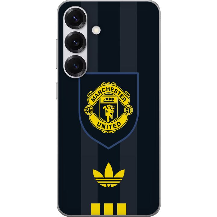 Kompatibelt Mobilskal till Samsung Galaxy S25 Manchester United affisch Adidas vapen fotbollsklubb Premier League logo gul svart retro design konst