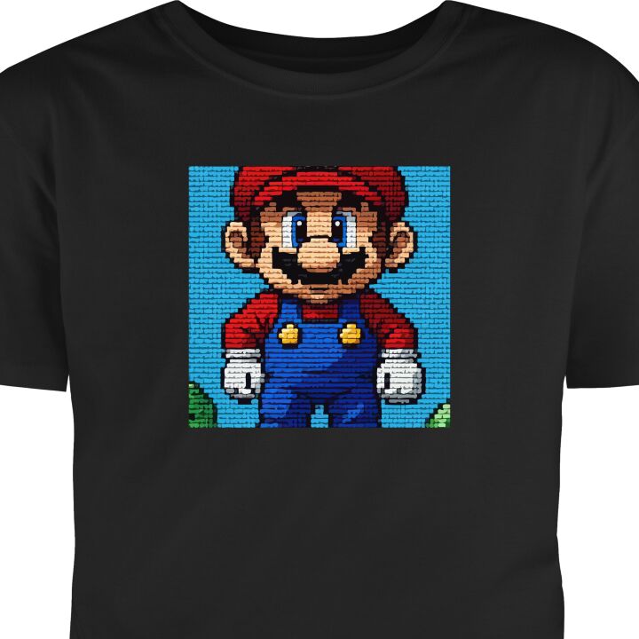 T-Shirt Nintendo Super Mario plakat retrospill 8bit pixelkunst klassisk helt veggmaleri designfigur Svart Liten