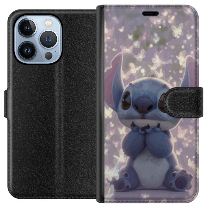 Kompatibelt Plånboksfodral till Apple iPhone 13 Pro Stitch med söta fjärilar söt Disney kawaii blåa utomjordingarfjärilar magiskt pastell drömskt mot