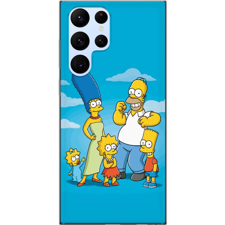 Kompatibelt Mobilskal till Samsung Galaxy S22 Ultra 5G The Simpsons familjeporträtt med Homer, Marge, Bart, Lisa och Maggie - ikoniskt tecknat motiv