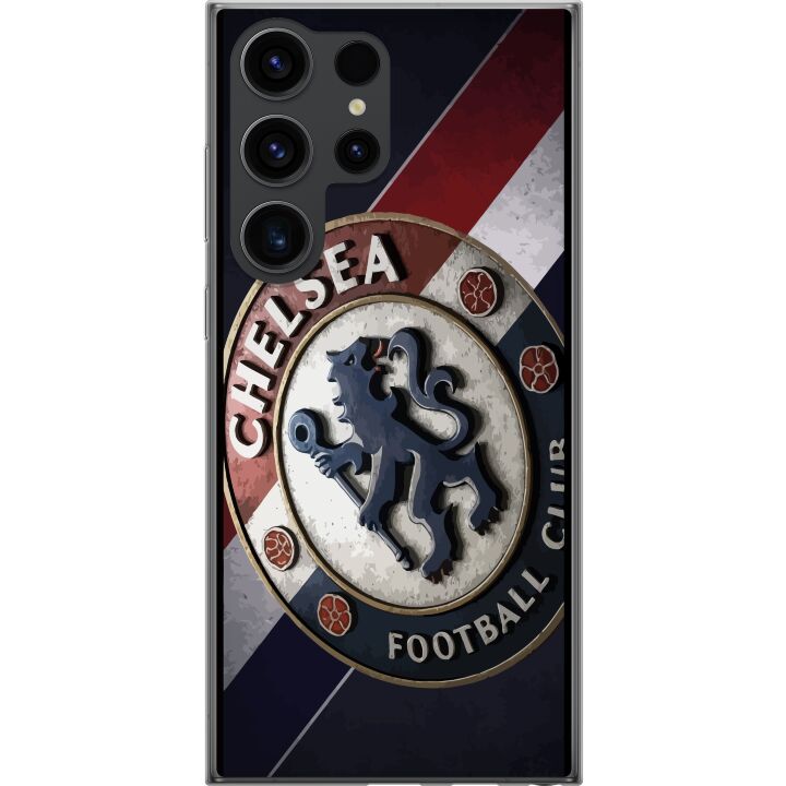 Kompatibelt Mobilskal till Samsung Galaxy S24 Ultra Chelsea FC-emblem i 3D-stil med blåa, vita och röda detaljer som skapar en kraftfull och elegant