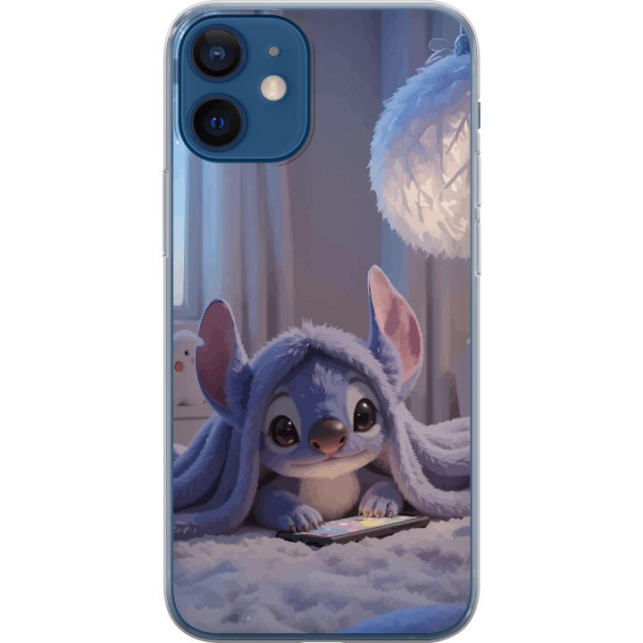 Kompatibelt Mobilskal till Apple iPhone 12 mini Stitch under filt med telefon kvällsmys i blå toner charmig drömlik design för alla som älskar söt st