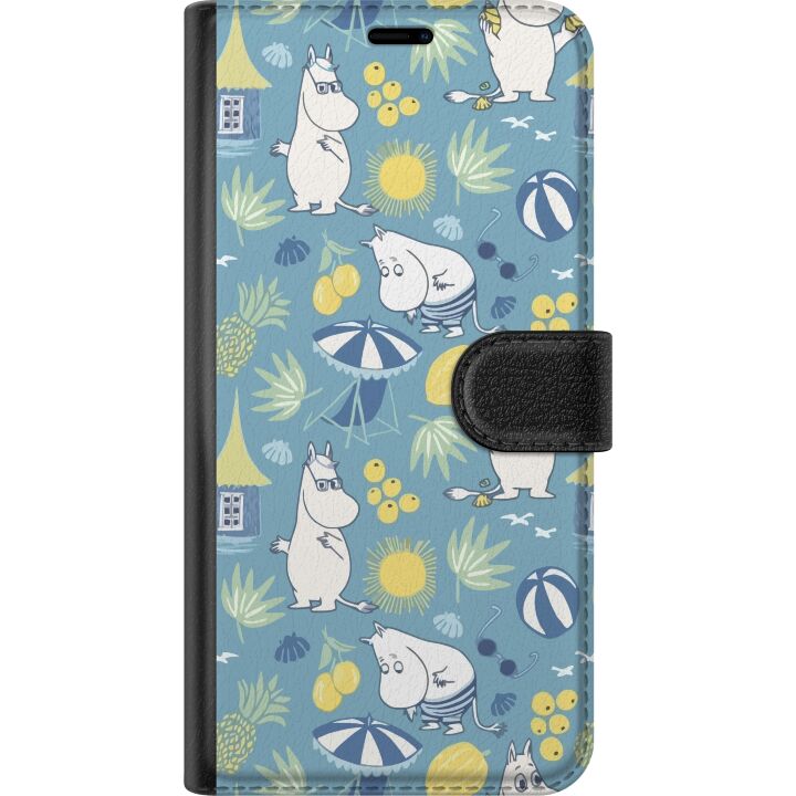 Kompatibelt Plånboksfodral till Samsung Galaxy A56 Strandtema med frukter, parasoller, sommarhus och glada figurer i färgglatt mönster fyllt av lekfu