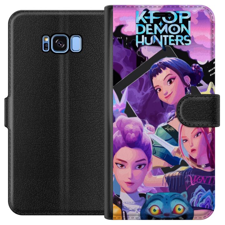 Kompatibelt Plånboksfodral till Samsung Galaxy S8 K-Pop Demon Hunters anime inspirerad futuristisk stad med tre hjältinnor och lila neonljus