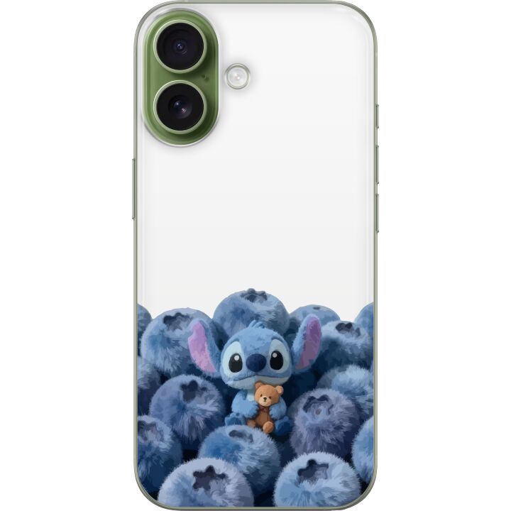 Kompatibelt Mobilskal till Apple iPhone 17 Söt blå karaktär bland blåbär med nalle i mjuk och lekfull illustration för barnrum