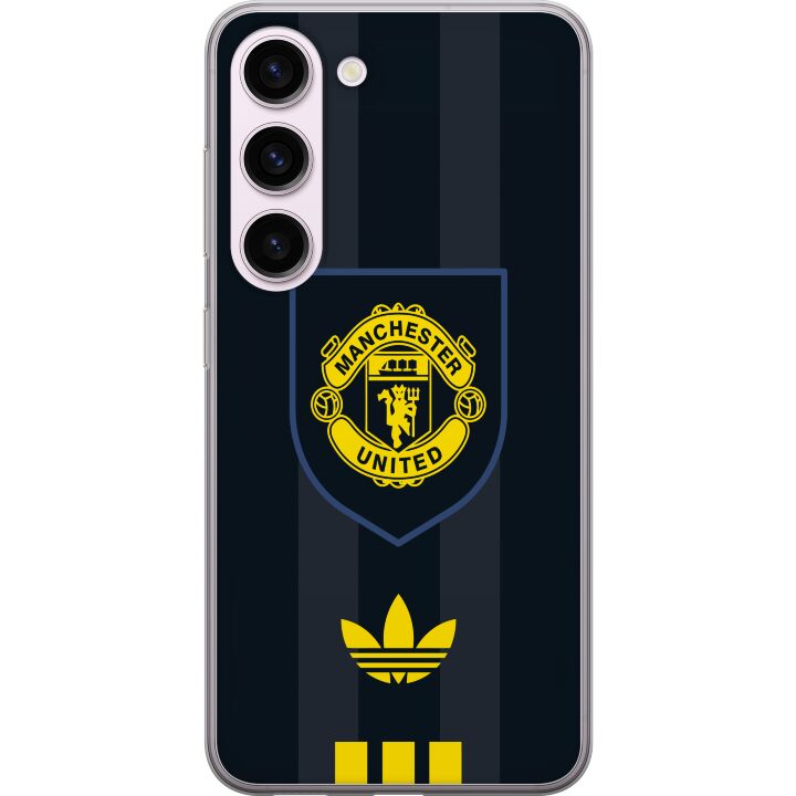 Kompatibelt Mobilskal till Samsung Galaxy S23 Manchester United affisch Adidas vapen fotbollsklubb Premier League logo gul svart retro design konst