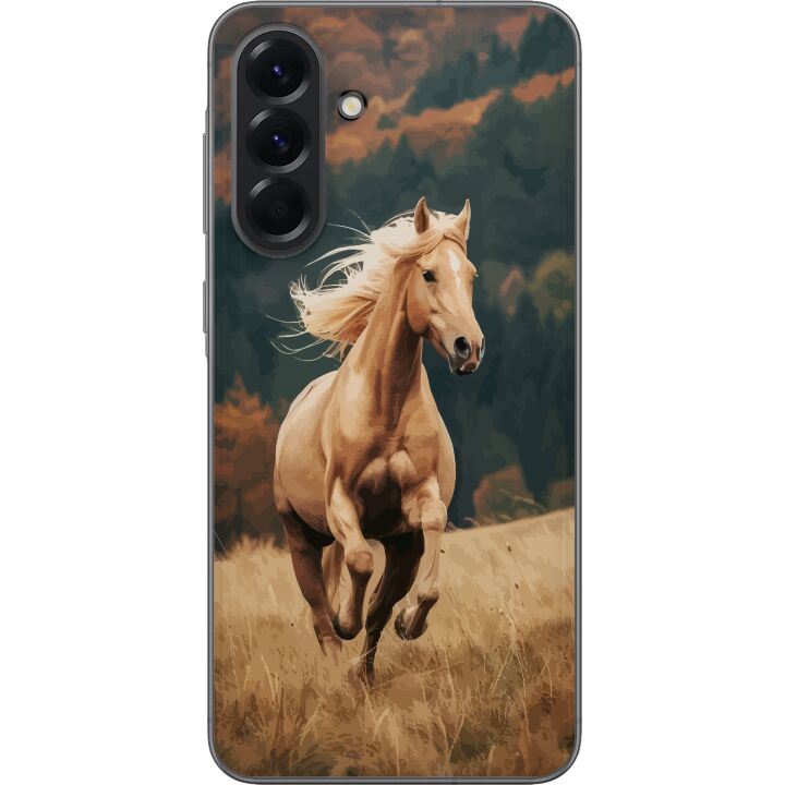 Kompatibelt Mobilskal till Samsung Galaxy A56 Elegant häst som springer över höstfält med vackra färger och naturkänsla kraftfull detaljrik illustrat