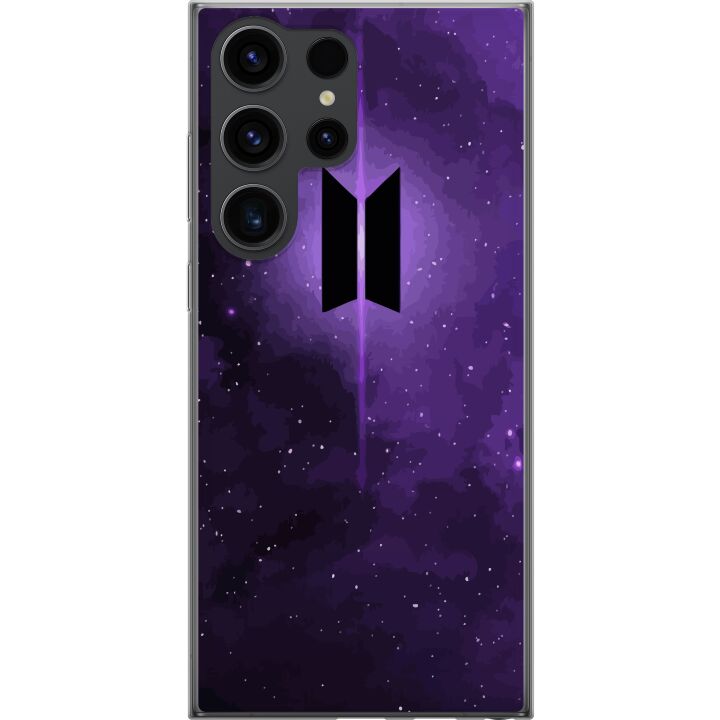 Kompatibelt Mobilskal till Samsung Galaxy S24 Ultra BTS kpop logga lila galax poster rymddesign koreanskt band armé symbol stjärnhimmel musik fan kon