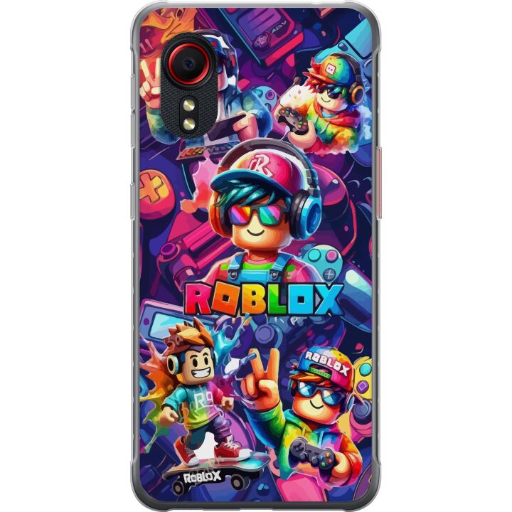 Kompatibelt Mobilskal till Samsung Galaxy Xcover 5 Färgstark Roblox-gaminggrupp med hörlurar och neonfärger för barn och spelintresserade