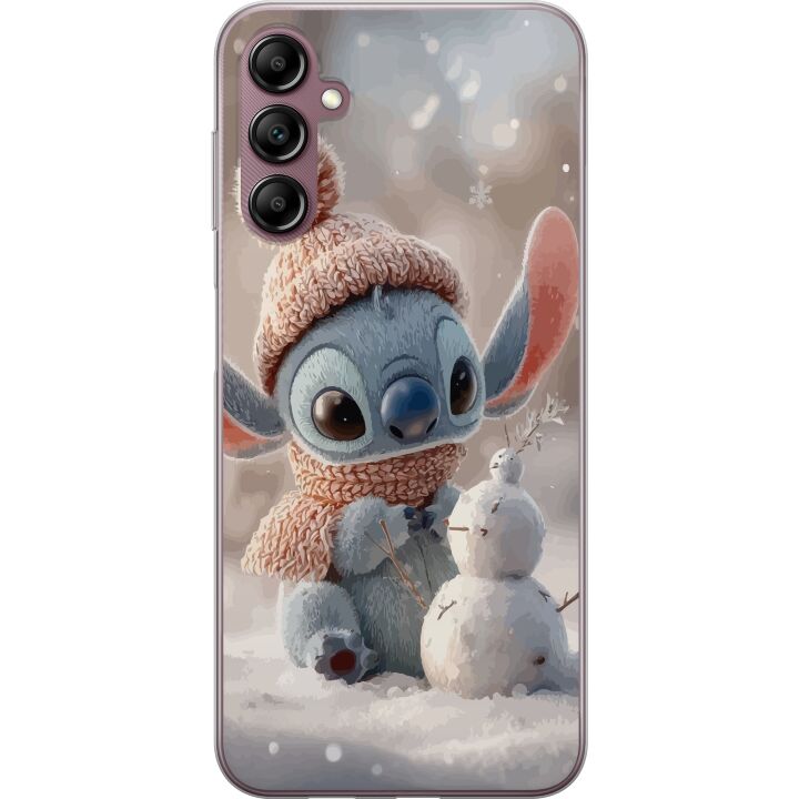 Kompatibelt Mobilskal till Samsung Galaxy A14 5G Stitch snögubbe vinter söt blå alien kawaii jul mysig snö söt semester bedårande affisch