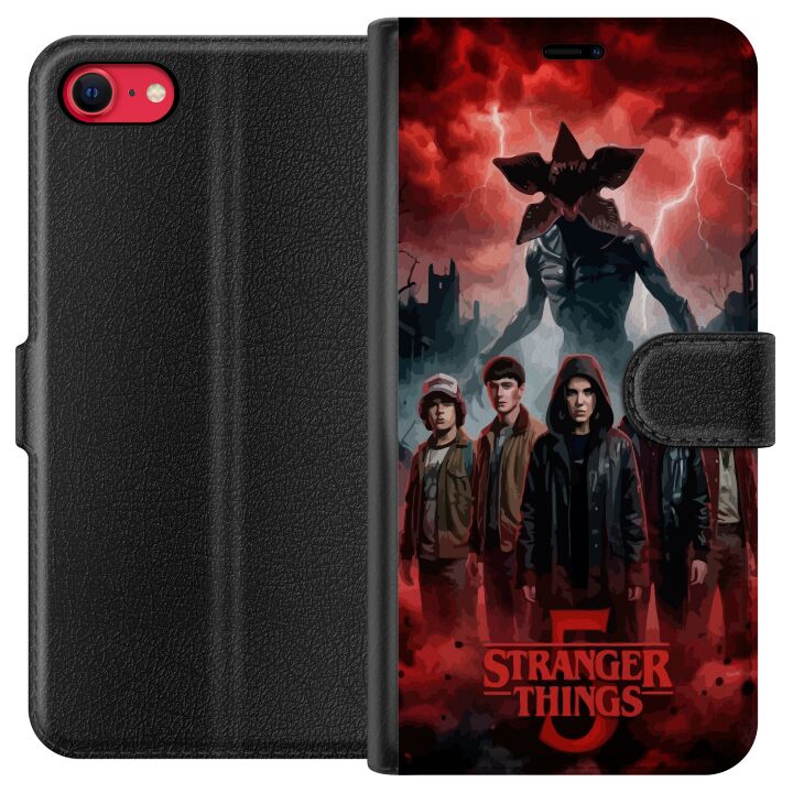 Kompatibelt Plånboksfodral till Apple iPhone SE (2022) Mörk Stranger Things-inspirerad fantasyillustration med åska och dramatisk skräckstämning