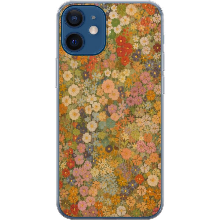Kompatibelt Mobildeksel til Apple iPhone 12 mini Blomstereng i varme toner med en nostalgisk, malerisk følelse