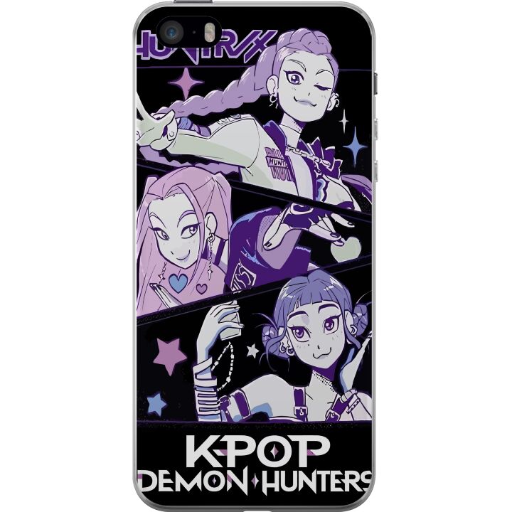 Kompatibelt Mobildeksel til Apple iPhone SE (2016) Kpop Demon Hunters Huntrix Trio Lilla Stjerner Retro Kosmisk Idol Glød, behold sorteringen