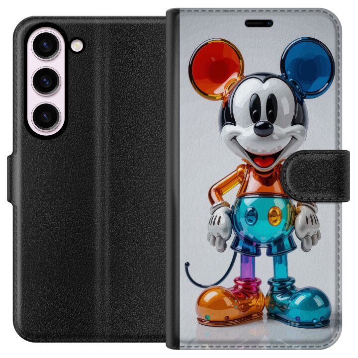 Kompatibelt Plånboksfodral till Samsung Galaxy S23 Färgglad Mickey figur futuristisk chrome glossy Disney pop art modern vibrerande karaktär motiv po