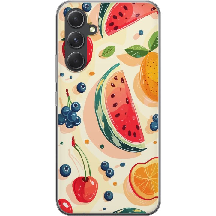 Kompatibelt Mobilskal till Samsung Galaxy S24 Fruktmönster med vattenmelon, citrus och bär i lekfull illustration