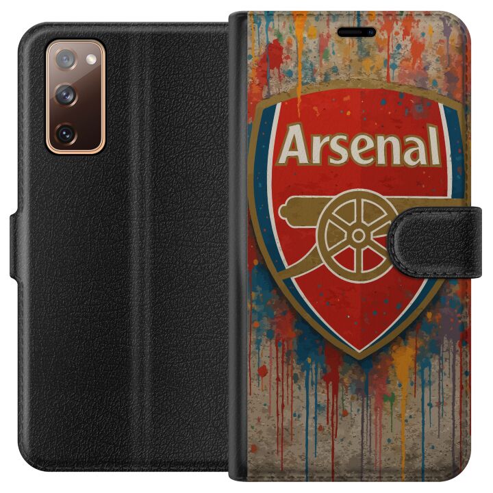 Kompatibelt Plånboksfodral till Samsung Galaxy S20 FE Arsenal konstmotiv i rött och vitt med färgstänk perfekt för fotbollsfans som älskar konst och
