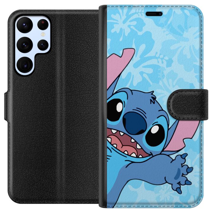 Kompatibelt Plånboksfodral till Samsung Galaxy S24 Ultra Stitch som sträcker sig fram i färgglad illustration med blommig bakgrund
