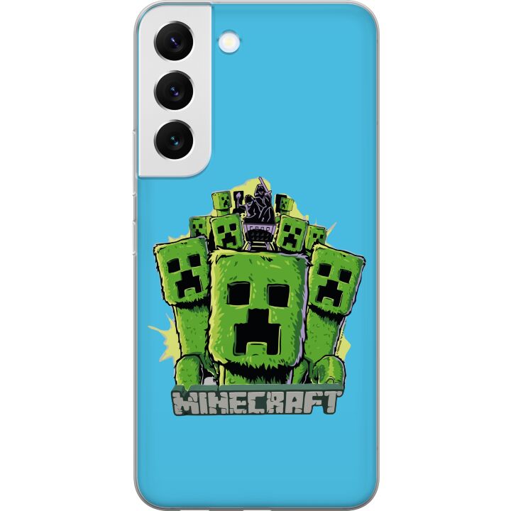 Kompatibelt Mobilskal till Samsung Galaxy S22+ 5G Minecraft Creeperarmé i tecknad stil - grön Creeperillustration med klassiskt Minecrafttema för fan