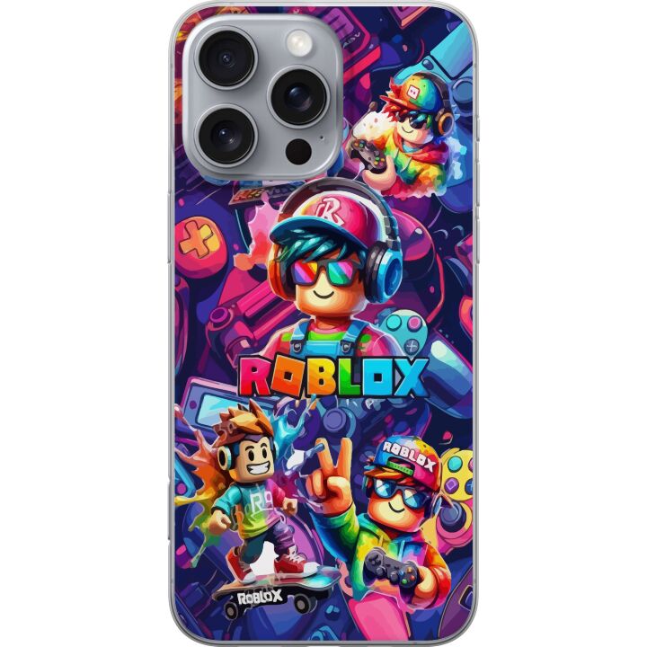 Kompatibelt Mobilskal till Apple iPhone 16 Pro Max Färgstark Roblox-gaminggrupp med hörlurar och neonfärger för barn och spelintresserade