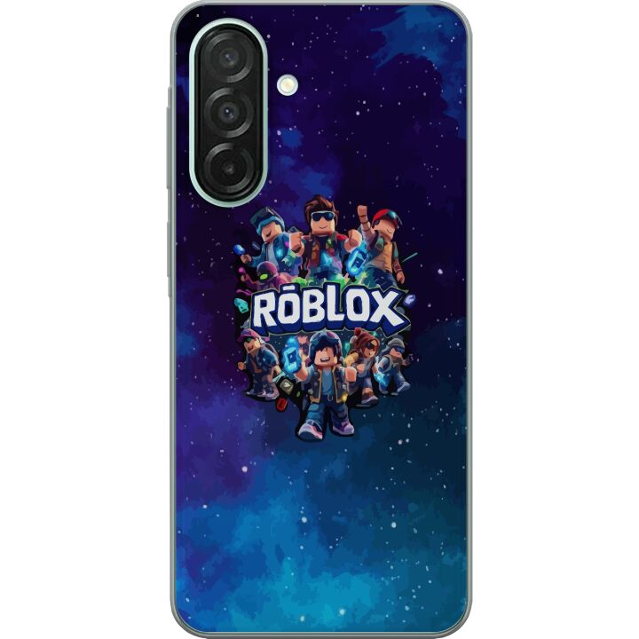 Kompatibelt Mobilskal till Samsung Galaxy A26 Roblox-speldesign med avatarer, galaxbakgrund i blåa och lila toner, populär Roblox-stil, episk tecknad