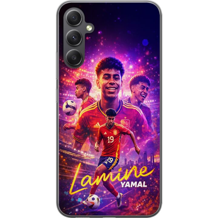 Kompatibelt Mobilskal till Samsung Galaxy A16 5G Lamine Yamal fotbollsposter i spansk landslagströja med fartfylld action, färgstark sportillustratio