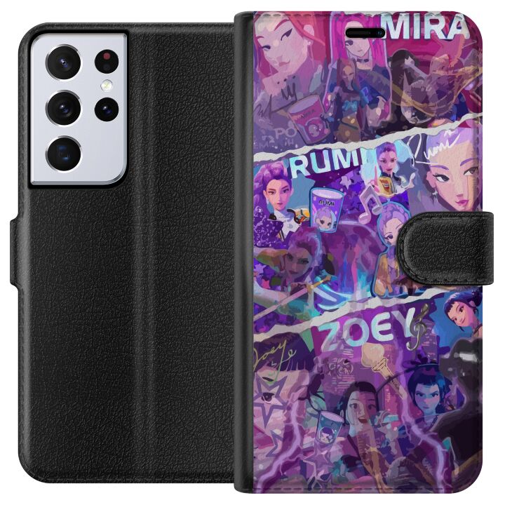 Kompatibelt Plånboksfodral till Samsung Galaxy S21 Ultra 5G Valorant flickor affisch Mira Rumi Zoey Riot Games anime spel agenter neon stil karaktär