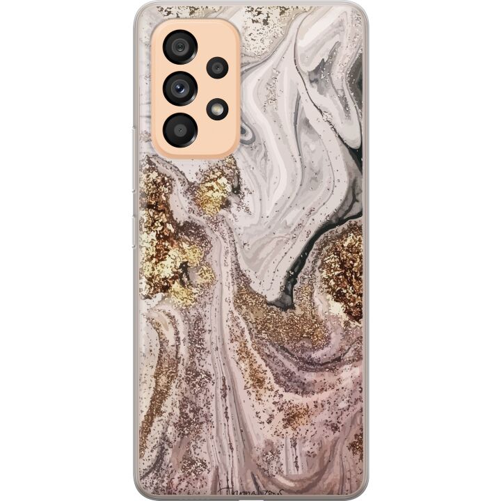 Kompatibelt Mobilskal till Samsung Galaxy A53 5G Beige marmor med guldglitter struktur, elegant design med lyxig känsla, perfekt för modern stil.